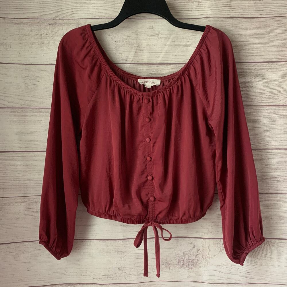Pink Rose Blouse Dusty Rose Color Button Tie String Detail Long Sleeve Size M